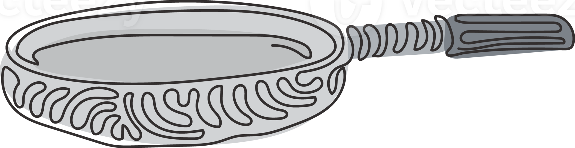 Continuous one line drawing frying pan. Kitchen items for cooking. Pan, saucepan, frying pan. Kitchenware at home. Swirl curl style. Single line draw design graphic illustration png
