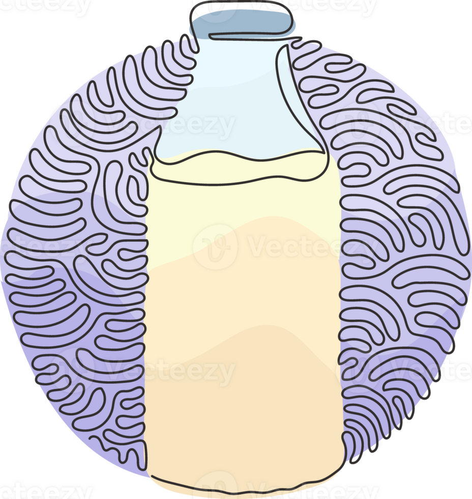 Continuous one line drawing closed glass bottle of natural milk. Bottle of fresh milk cow. Dairy product used in breakfast. Swirl curl circle style. Single line draw design graphic png