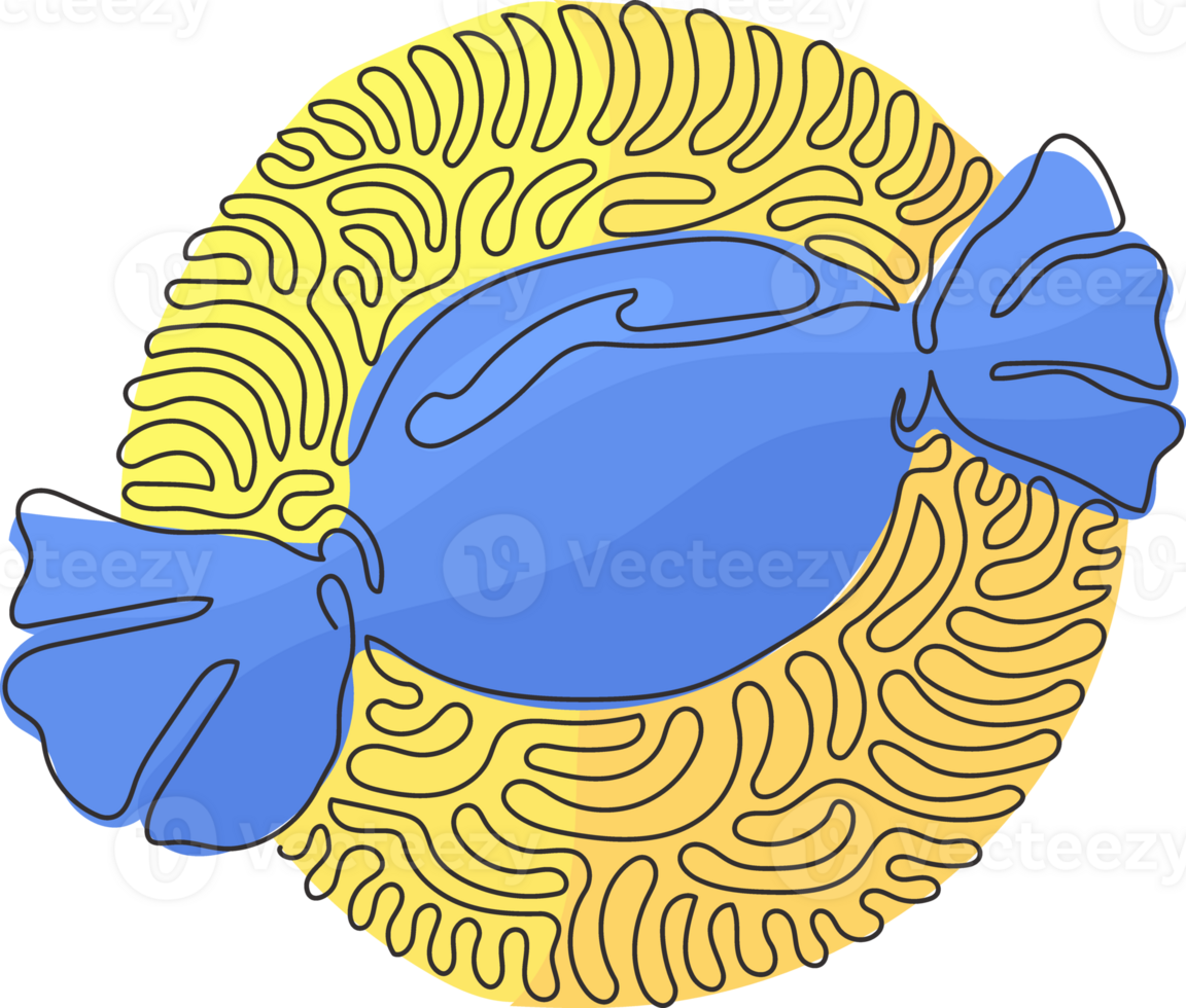 Continuous one line drawing candy in wrappers. Sweet candies for dessert. Kids favorite snacks. Sugary foods. Swirl curl circle style. Single line draw design graphic illustration png