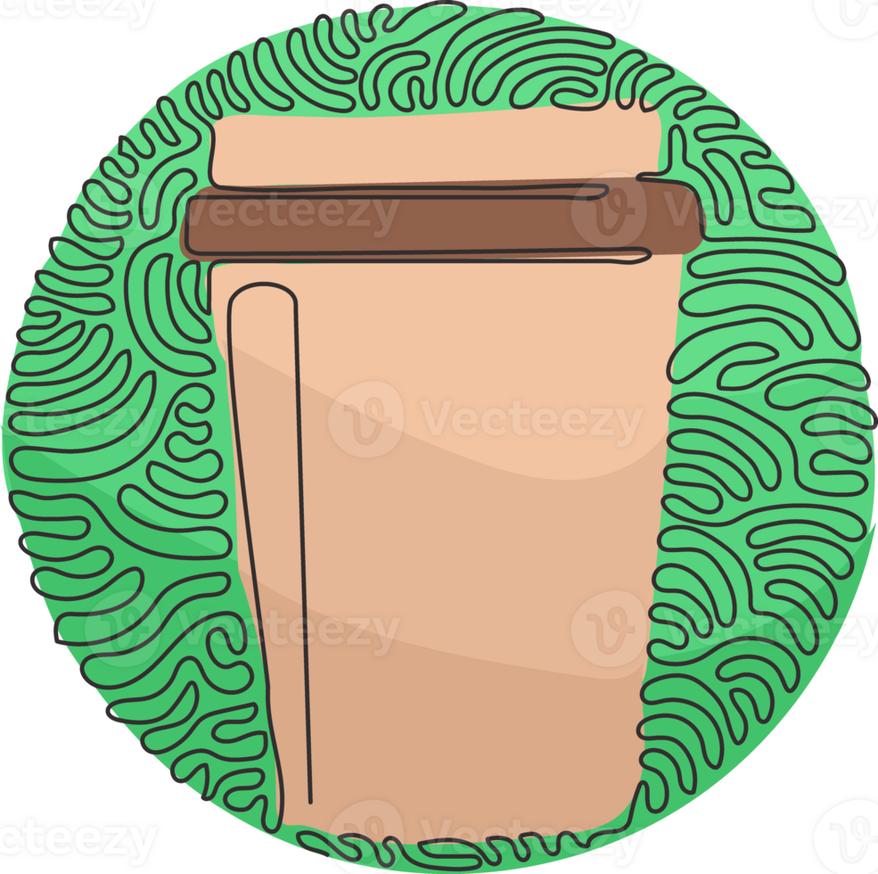 Single continuous line drawing disposable takeaway coffee cup. Cardboard coffee mug for espresso, cappuccino drink. Swirl curl circle style. One line draw graphic design illustration png