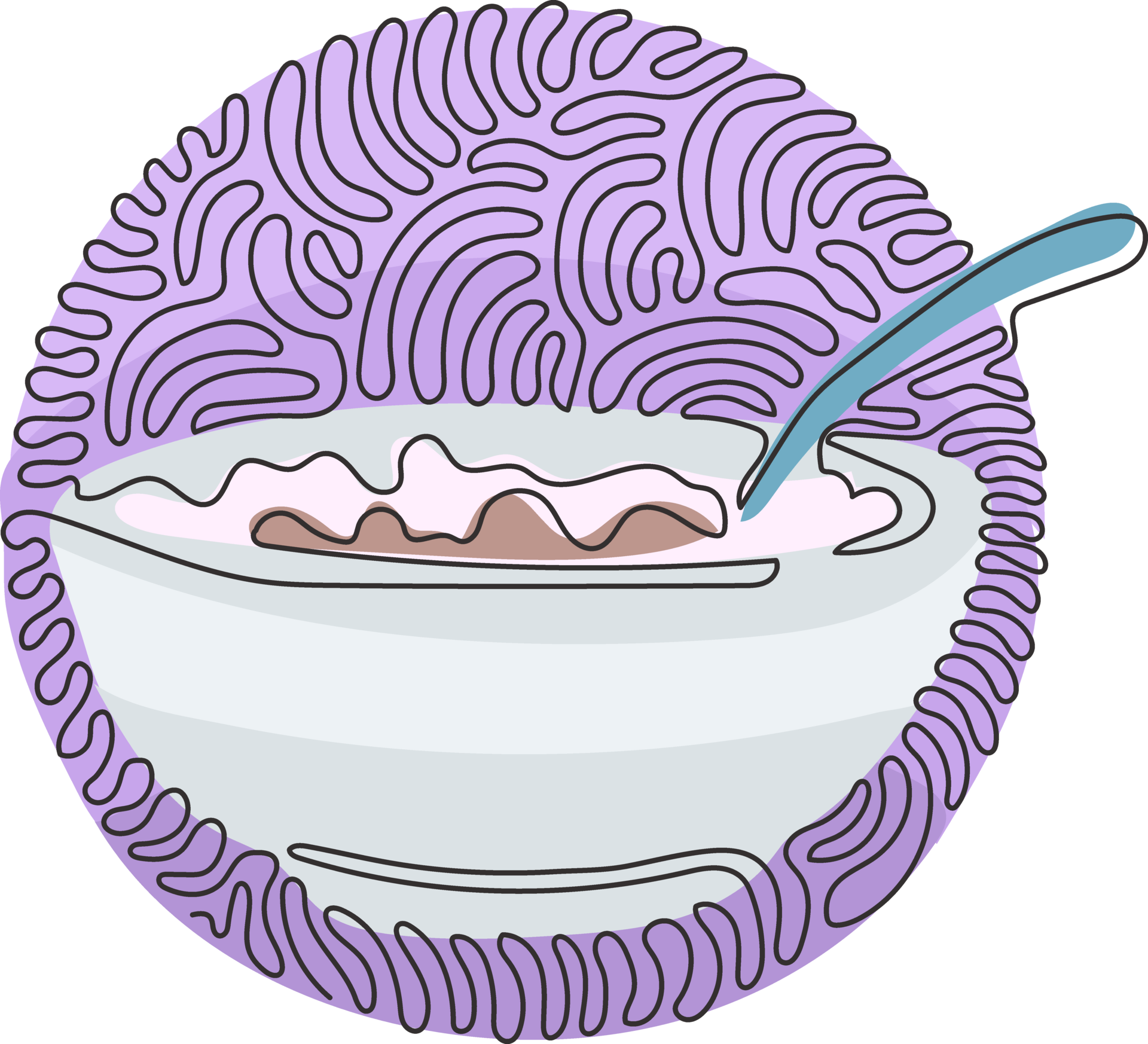 Single one line drawing corn flakes, cereal and milk splash in bowl