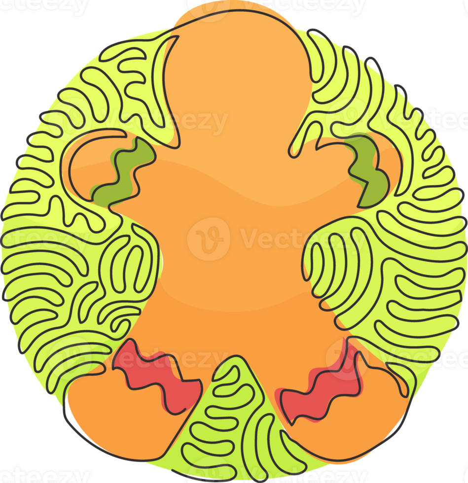 Single continuous line drawing gingerbread man icing. Cookie in shape of man. Illustration for winter holiday, cooking, new year's eve. Swirl curl circle style. Dynamic one line graphic design png