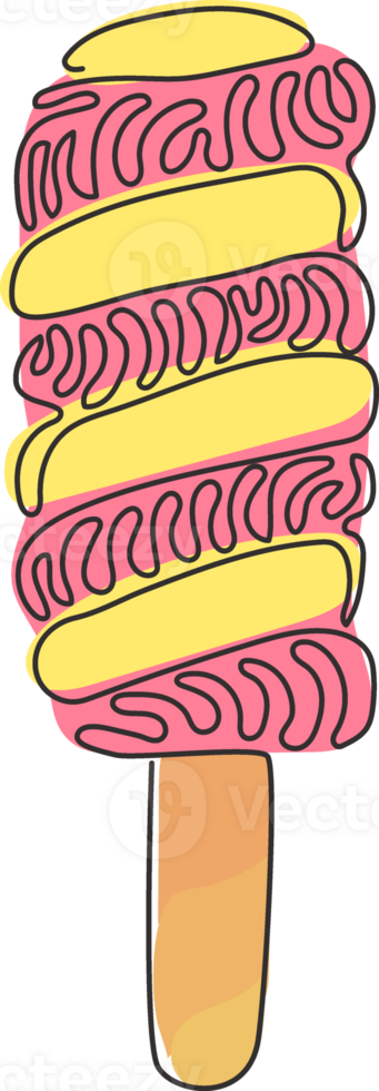Single one line drawing tasty popsicle twisted ice cream. Stick lolly ice-cream. Delicious cold summer desserts. Swirl curl style. Modern continuous line draw design graphic illustration png