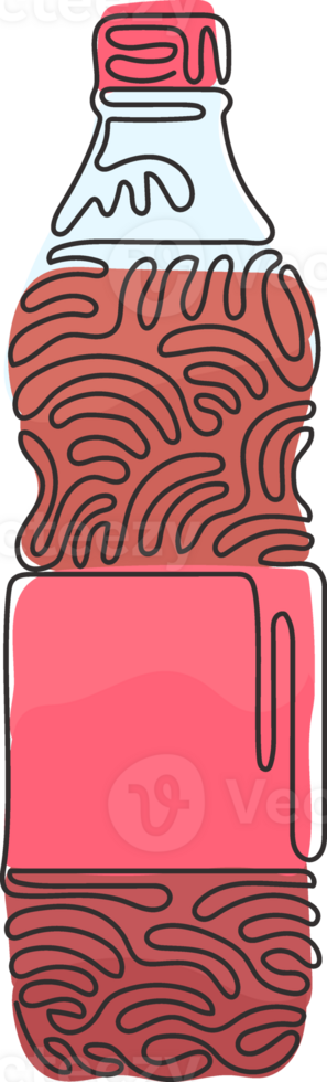 Continuous one line drawing soft drink in bottle plastic. Cold cola soda to crave for refreshing feeling. Drink to quench thirst. Swirl curl style. Single line draw design graphic illustration png