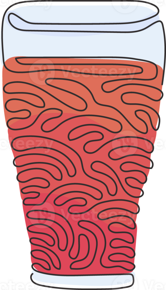 Single continuous line drawing soft drink in glass. Cold cola soda to crave for refreshing feeling. Drink to quench thirst. Swirl curl style. Dynamic one line draw graphic design illustration png