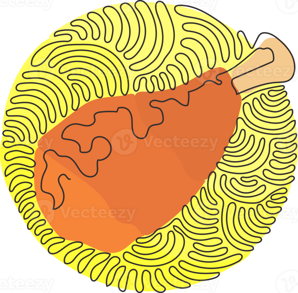 Continuous one line drawing delicious crispy fried chicken drumstick fast food menu object. Fried chicken leg. Swirl curl circle style. Single line draw design graphic illustration png
