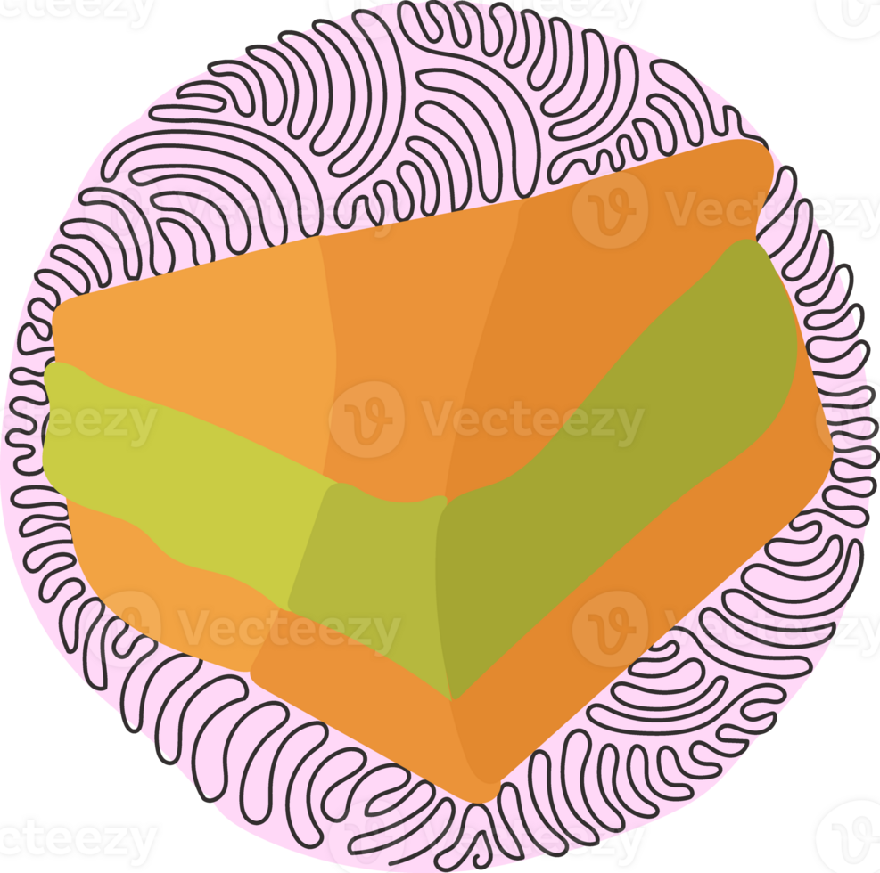 Single one line drawing of delicious juicy sandwiches filled with vegetables, cheese, meat, cutlet. Swirl curl circle style. Modern continuous line draw design graphic illustration png