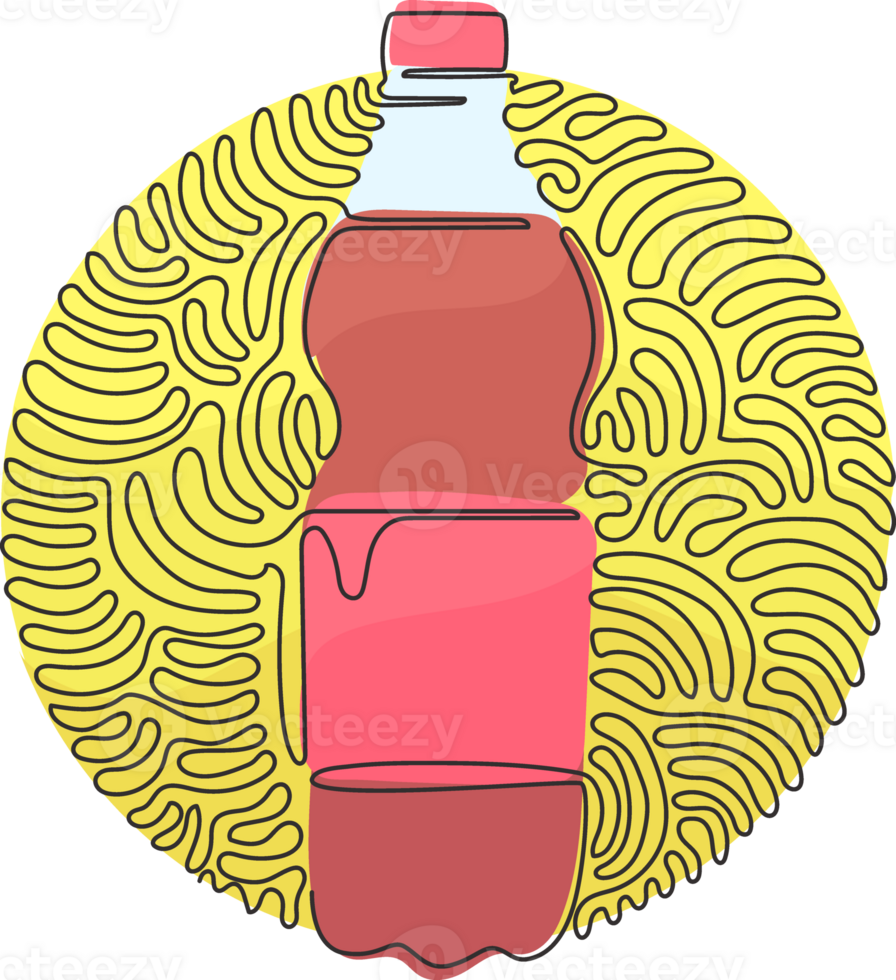 Continuous one line drawing soft drink in bottle plastic. Cold soda for refreshing feeling. Drink to quench thirst. Swirl curl circle style. Single line design graphic illustration png