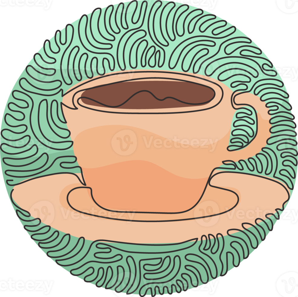 Continuous one line drawing coffee cup for latte, espresso, cappuccino. Hot coffee ready to drink for breakfast. Swirl curl circle style. Single line draw design graphic illustration png