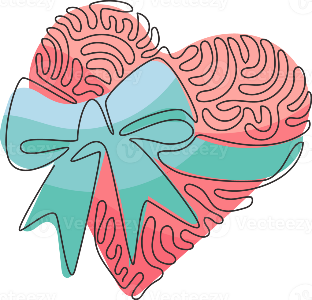 Continuous one line drawing heart with ribbon. Love emoji icon object symbol. Gradient illustration clip art design cartoon. Swirl curl style. Single line design graphic illustration png