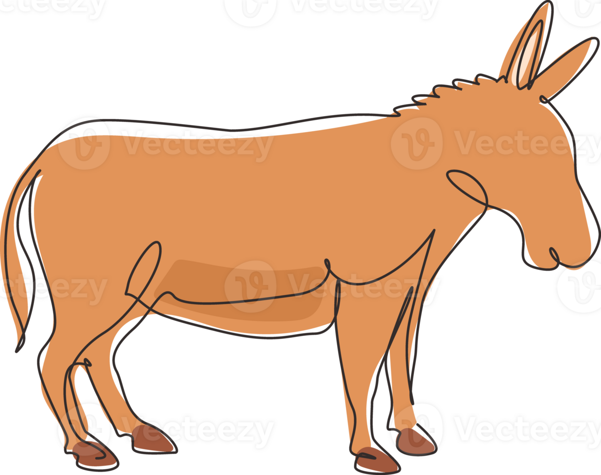 Célibataire un ligne dessin âne mignonne ferme animal. amical apprivoiser animaux mascotte pour bétail. portion Les agriculteurs apporter agricole produire. moderne continu ligne dessiner conception graphique illustration png