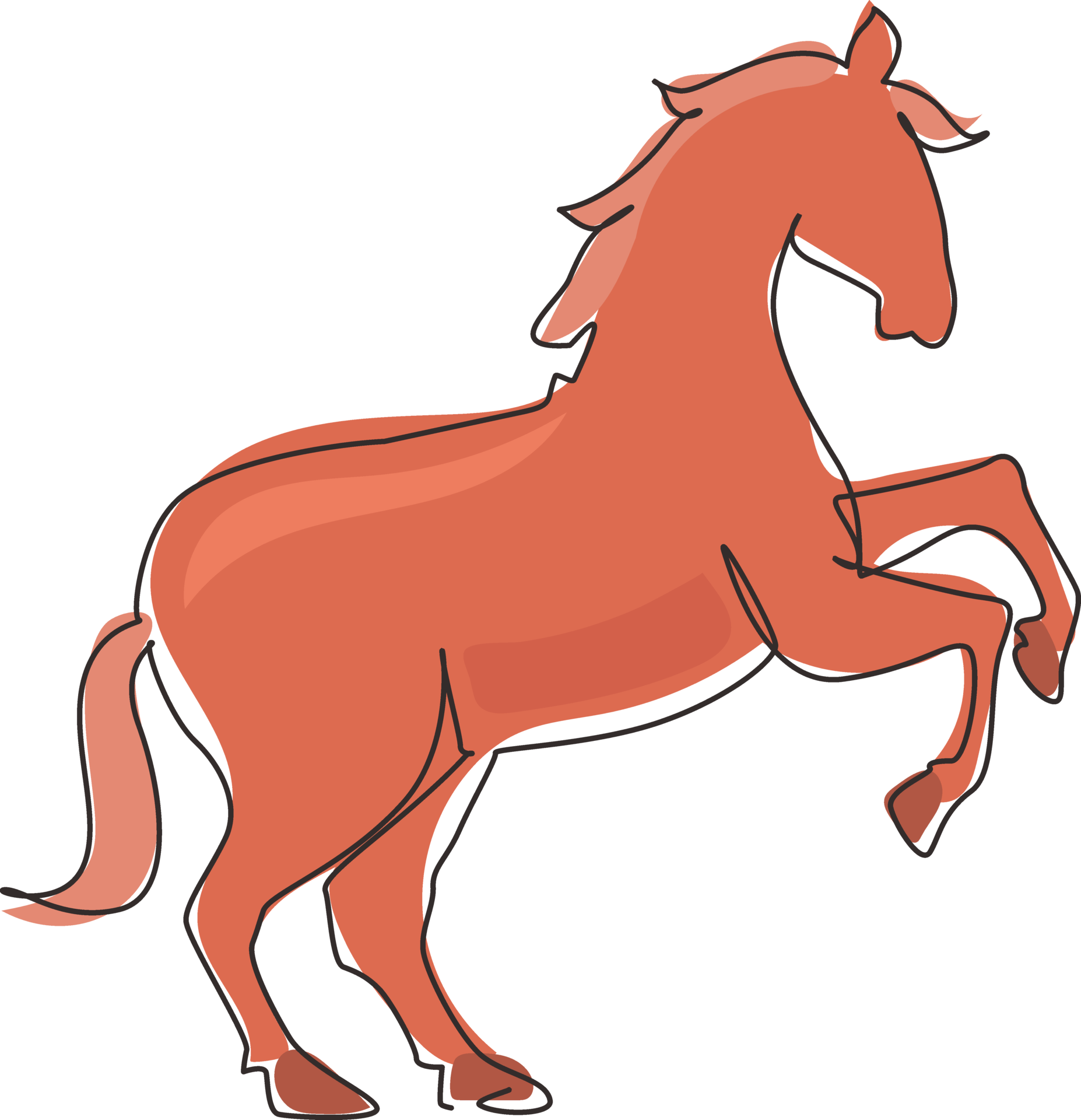 Uma Única Linha De Desenho Orgulhoso Cavalo Branco Anda Graciosamente Com  Seu Casco Dianteiro Para A Frente. Wild Mustang Galope Na Natureza Livre.  Mascote Animal Forte. Vector Gráfico De Design De Desenho