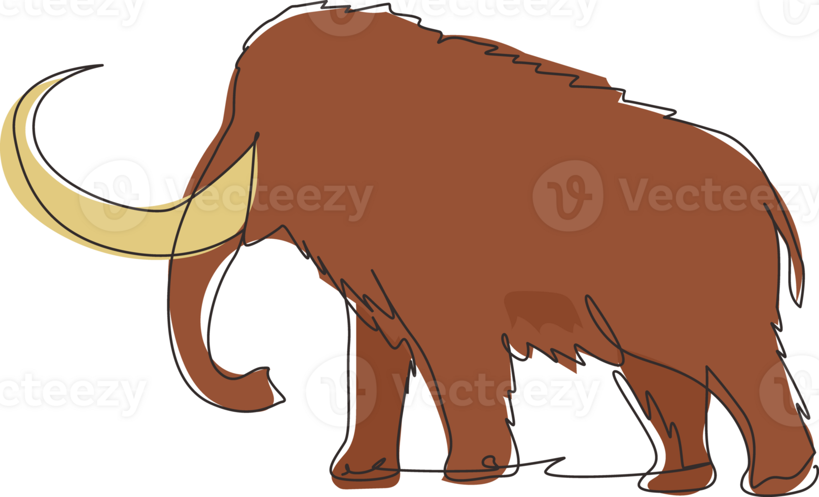 Single one line drawing big mammoth business logo identity. Prehistoric animal from ice age. Strong animal mascot for zoo, tusks, elephant species. Modern continuous line draw design graphic png