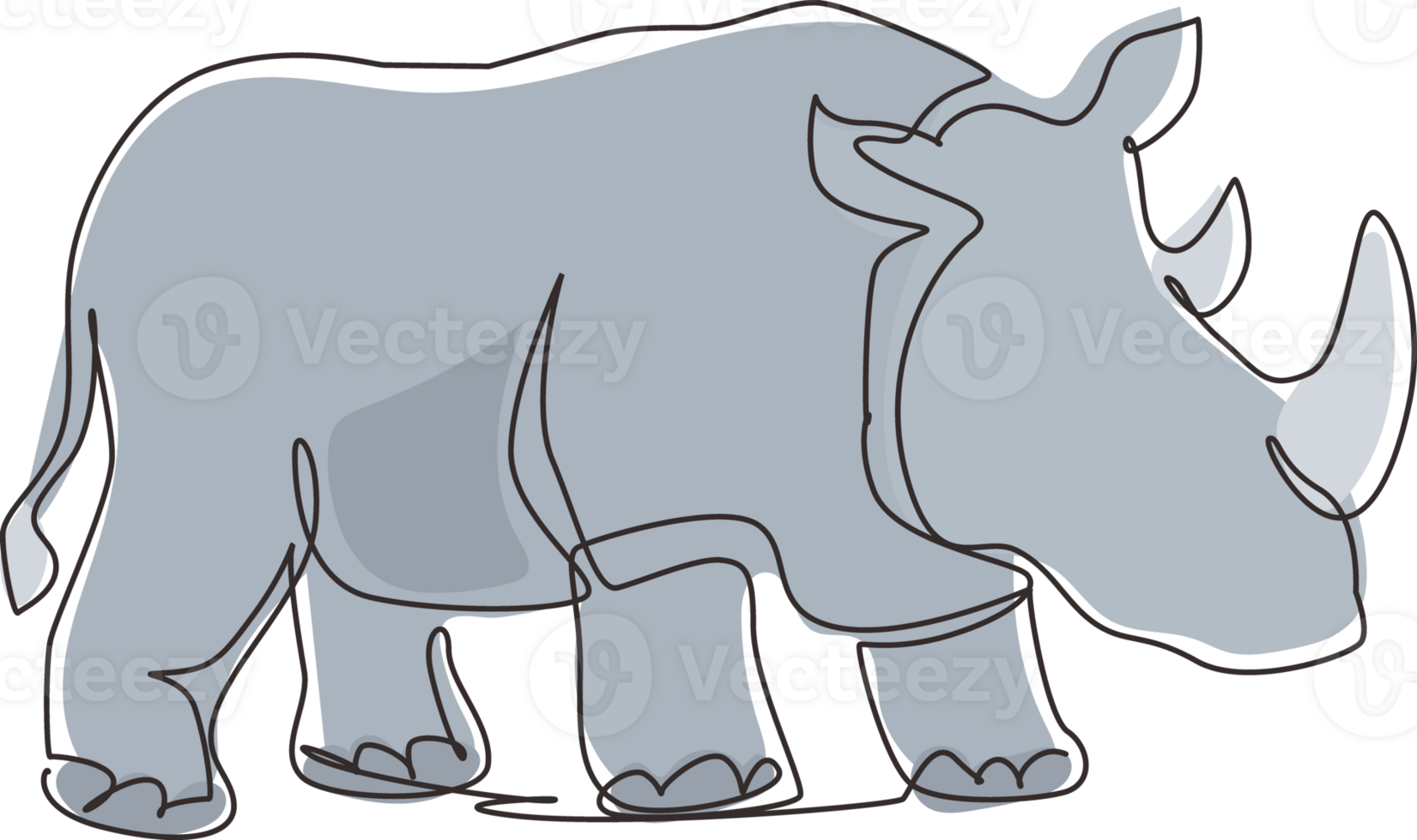 Single continuous line drawing strong rhinoceros for conservation national park logo identity. African rhino animal mascot for national zoo safari. One line draw graphic design illustration png