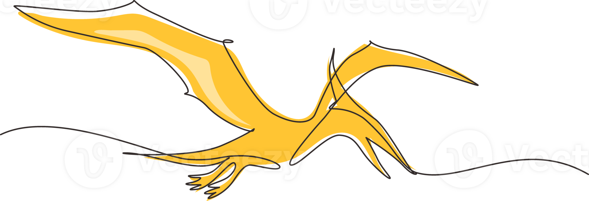 Continuous one line drawing flying pterodactyl dinosaur isolated. Extinct ancient animals. Animal history for education. Single line draw design graphic illustration png