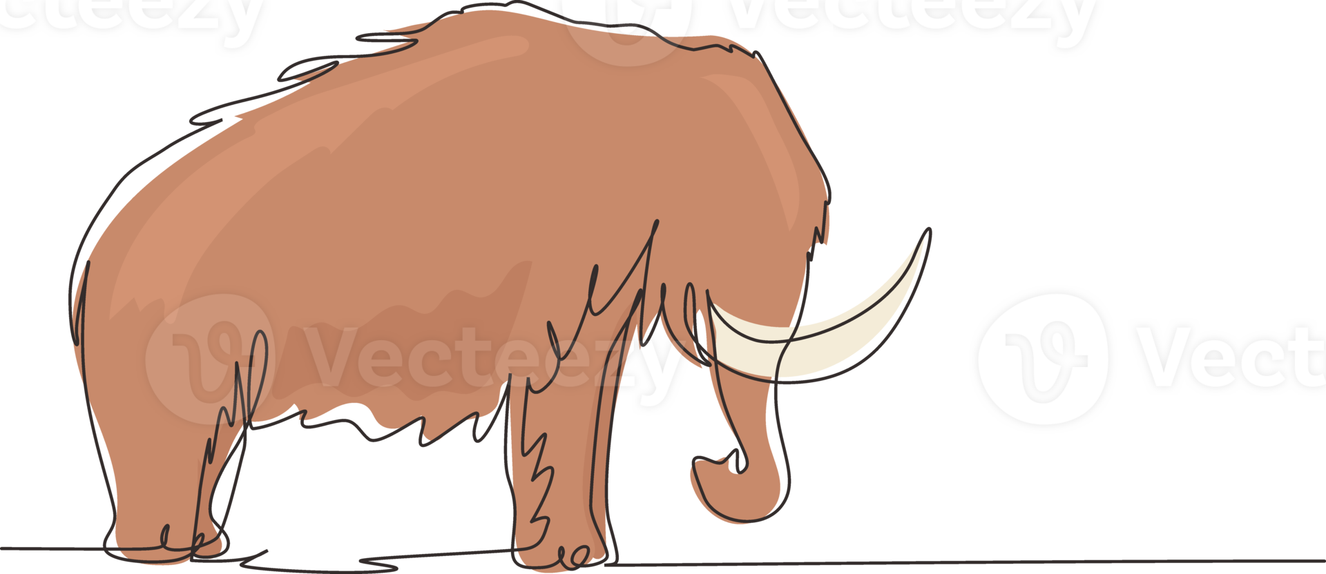 Single continuous line drawing big mammoth business logo identity. Prehistoric animal from ice age. Elephantidae, tusks, elephant species. Dynamic one line draw graphic design illustration png
