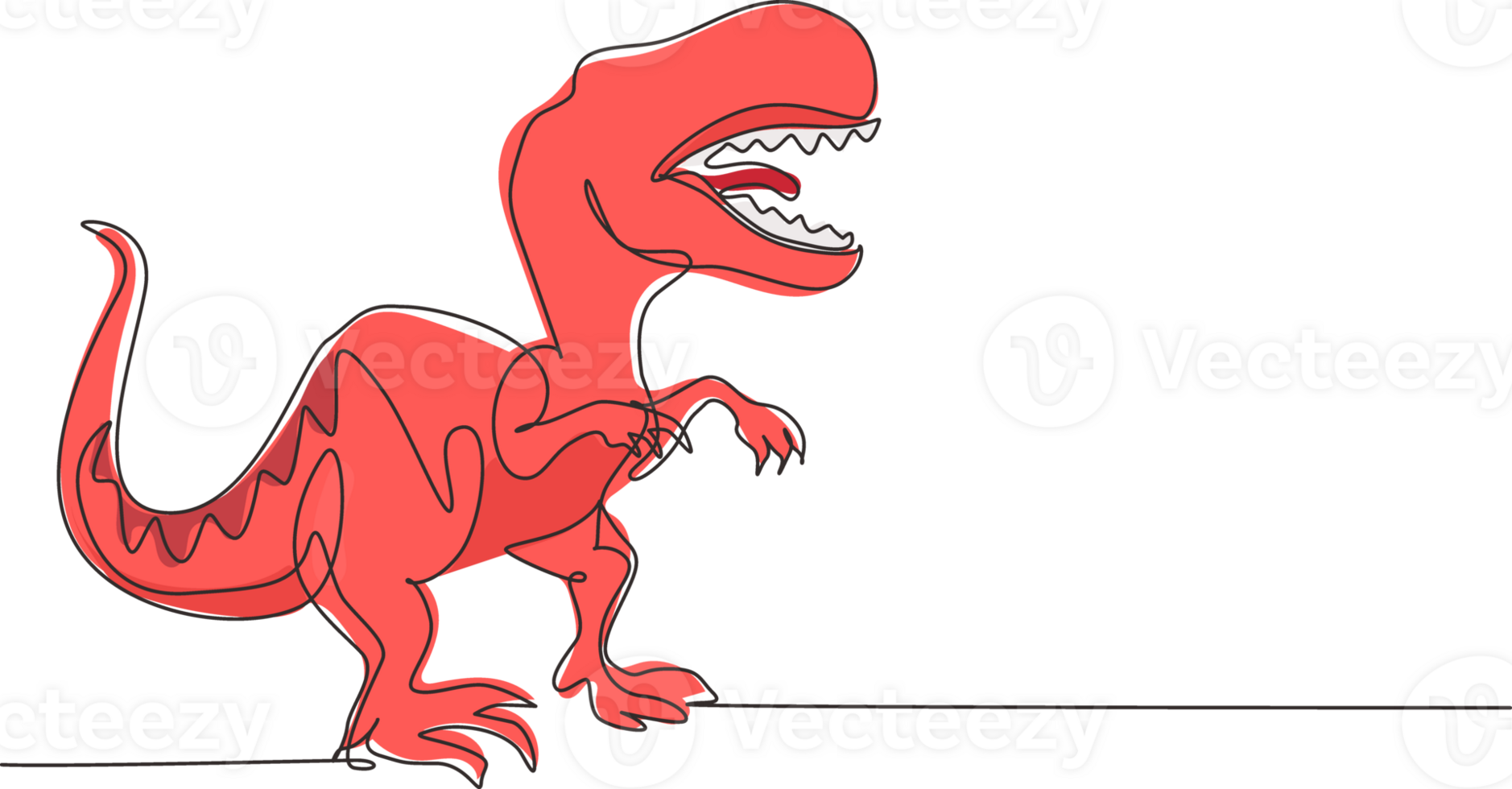 Single one line drawing tyrannosaurus rex. Roaring tyrannosaurus. Prehistoric carnivorous dinosaur. Extinct ancient animals. Animal history. Continuous line draw design graphic illustration png