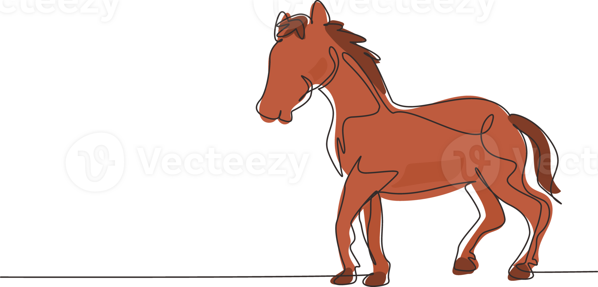 Single continuous line drawing proud white horse walks gracefully with its front hoof forward. Wild mustang gallops in free nature. Domesticated horse. One line draw graphic design illustration png