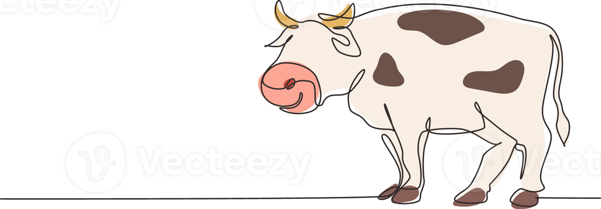 Single one line drawing fat cow for husbandry logo identity. Mammal animal mascot concept for livestock icon. Milk cow animal and beef meat. Continuous line draw design graphic illustration png
