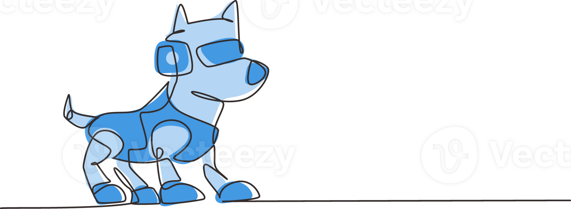 Single continuous line drawing toy robot with intelligence robotic dog or artificial pet friend technology. High tech entertainment, childhood. Dynamic one line draw graphic design illustration png