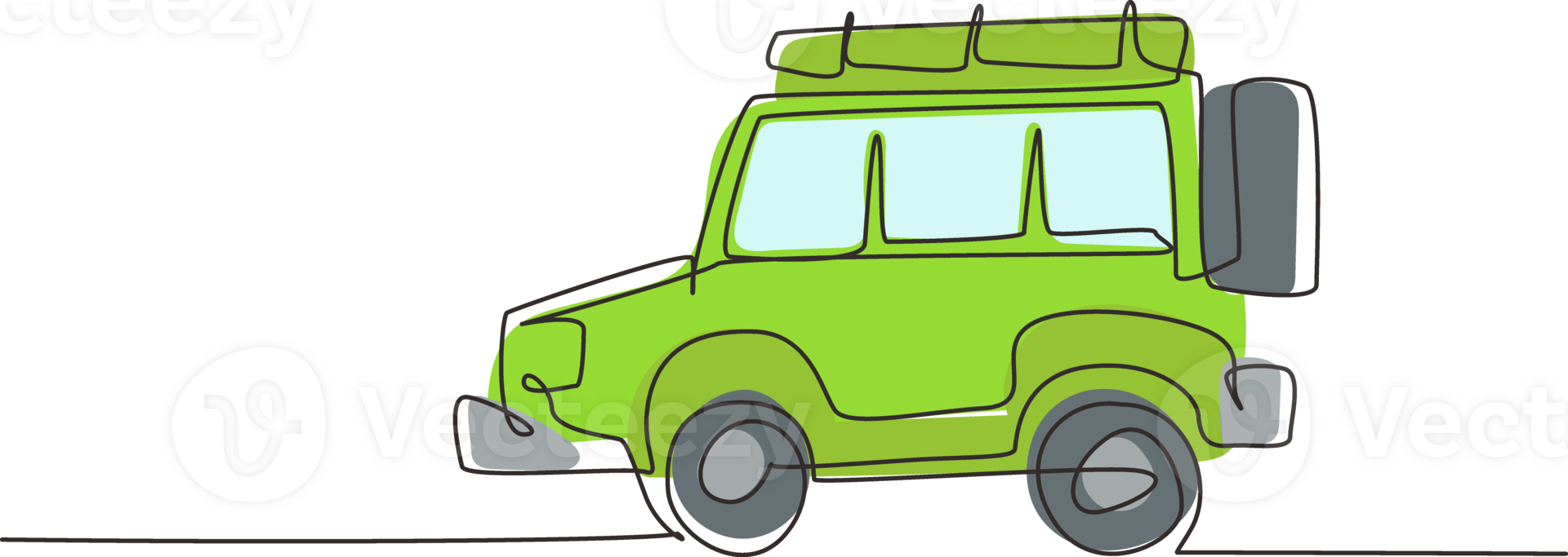 Continuous one line drawing car off road. Cartoon funny style. Side view. Beautiful automobile. Auto in flat design. Children's toy off road car. Single line draw design graphic illustration png