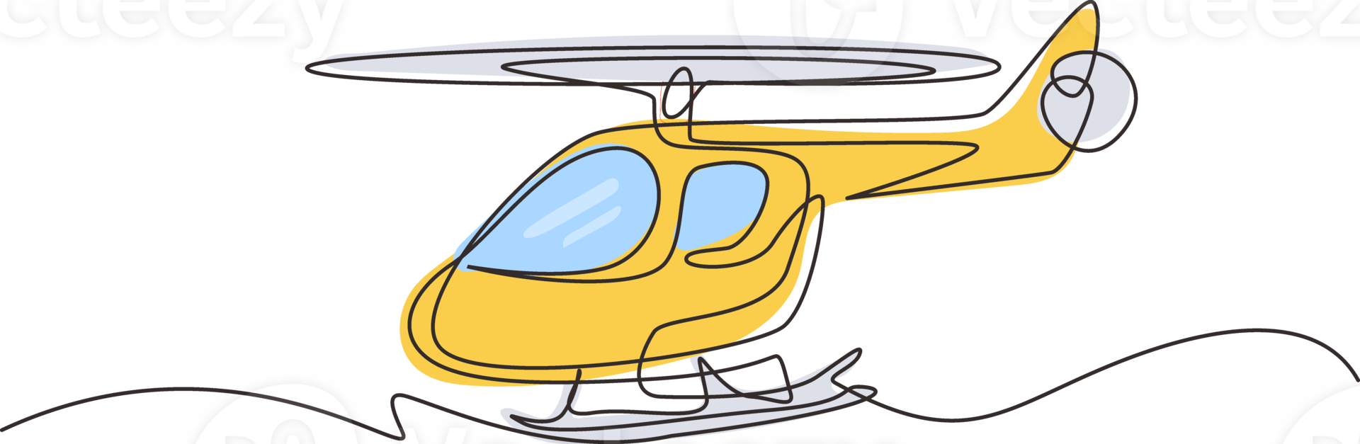 Continuous one line drawing toy helicopter. Children toys, air vehicles. Flying helicopter, for transportation. Transport for flight in air. Single line draw design graphic illustration png