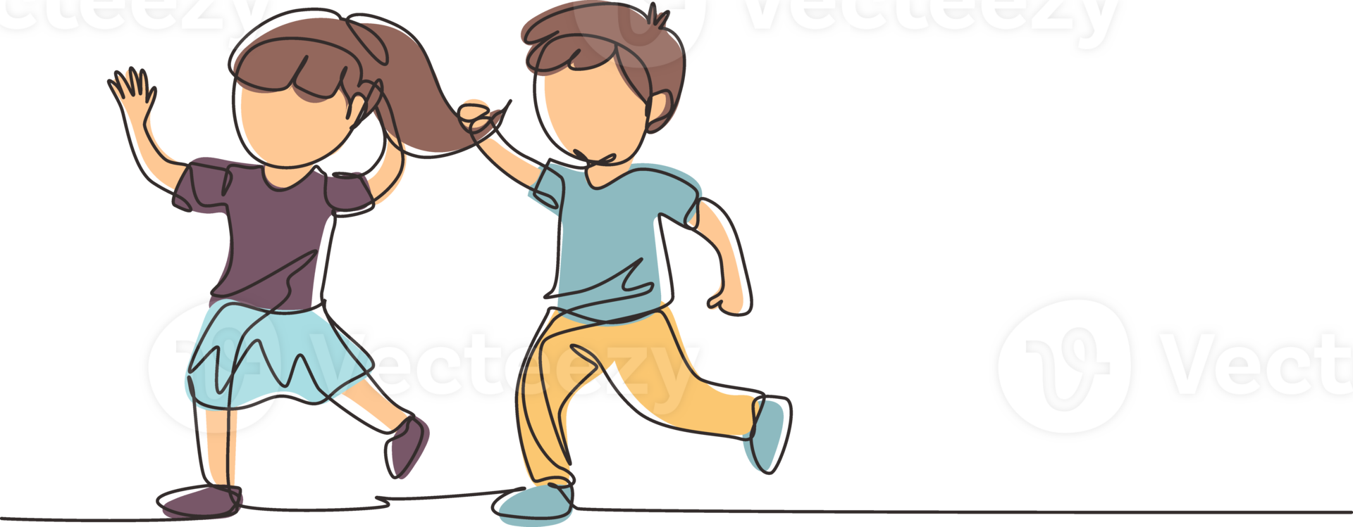 Single continuous line drawing bullying children. Angry boy pulling girl's hair. She look of shock and pain. Problem of Physical bullying at school. One line draw graphic design illustration png