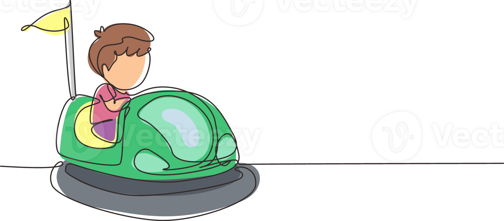 Célibataire continu ligne dessin mignonne peu garçon équitation dans bosse auto. content des gamins conduite auto tamponneuse. les enfants équitation bosse voitures dans amusement parc. dynamique un ligne dessiner graphique conception illustration png