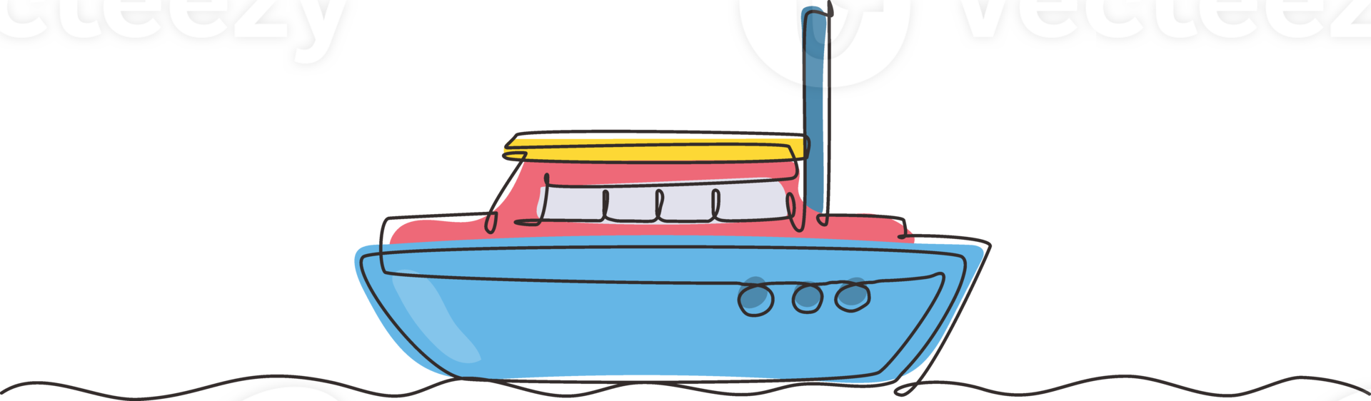 Continuous one line drawing cute boat toy. Cartoon transport for kids cards, baby shower, birthday invitation, house interior. Toys for childhood. Single line draw design graphic illustration png