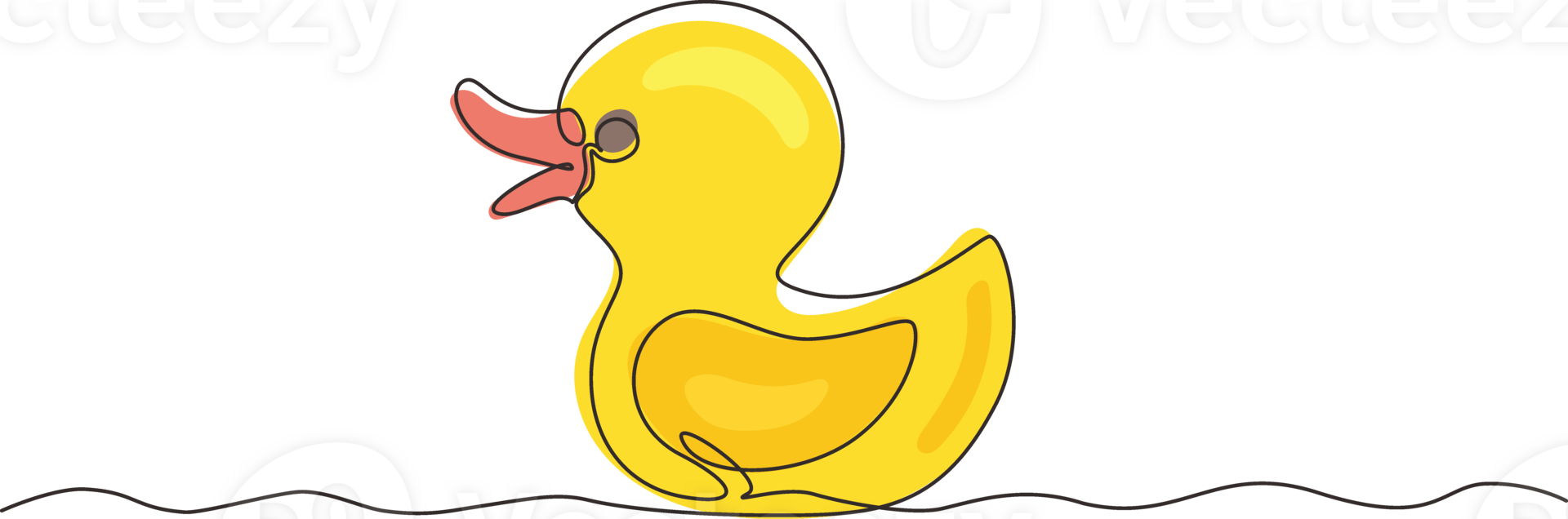 Single continuous line drawing Bath duck hand drawn outline doodle icon. Rubber bath duck for baby bathtub. Symbol of children's department in store. One line draw graphic design illustration png