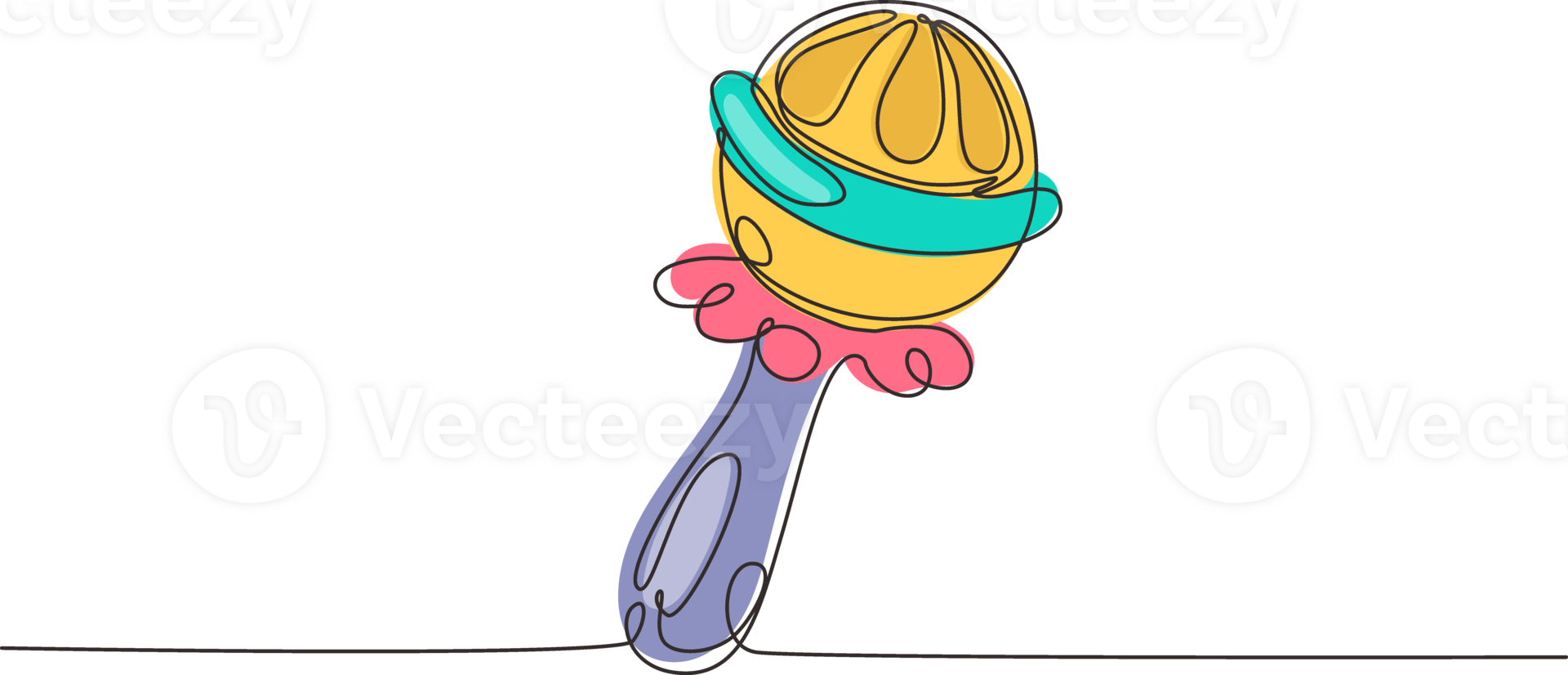 Continuous one line drawing rattle toy. Baby, infant plastic toy. Children education, growth and development concept. Baby rattle. Classic rattle toy. Single line design graphic illustration png