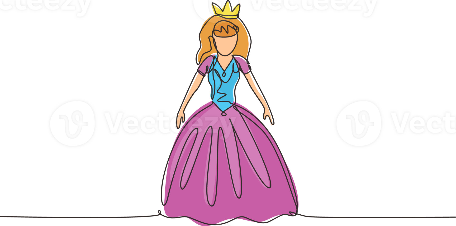 Single one line drawing fairy tale doll princesses. Beautiful fairytale Elf princess. Romantic story. Wonderland. Stuffed toys for girls. Modern continuous line draw design graphic illustration png