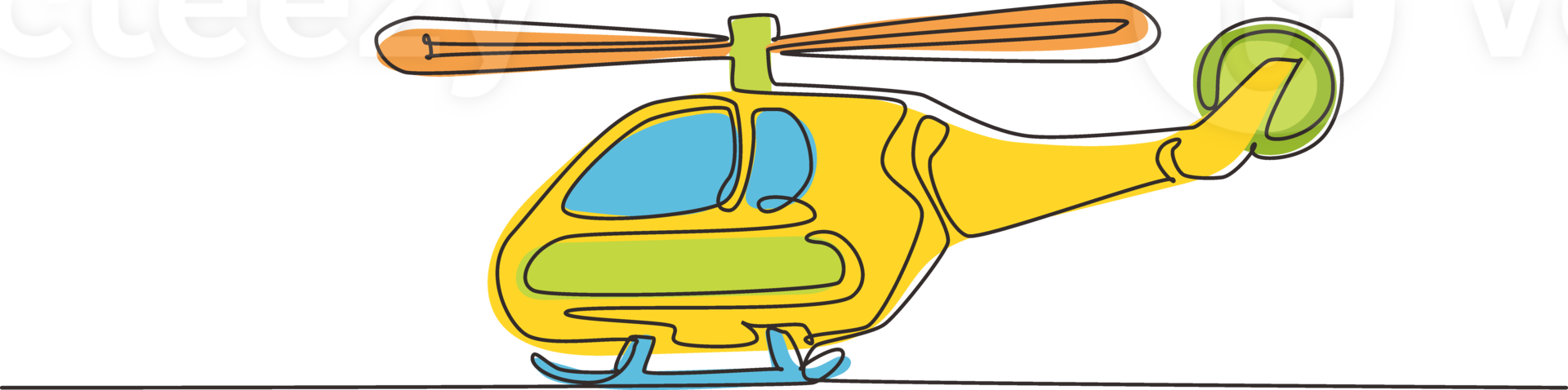 Continuous one line drawing toy helicopter. Children toys, air vehicles. Flying helicopter, for transportation. Transport for flight in air. Single line draw design graphic illustration png