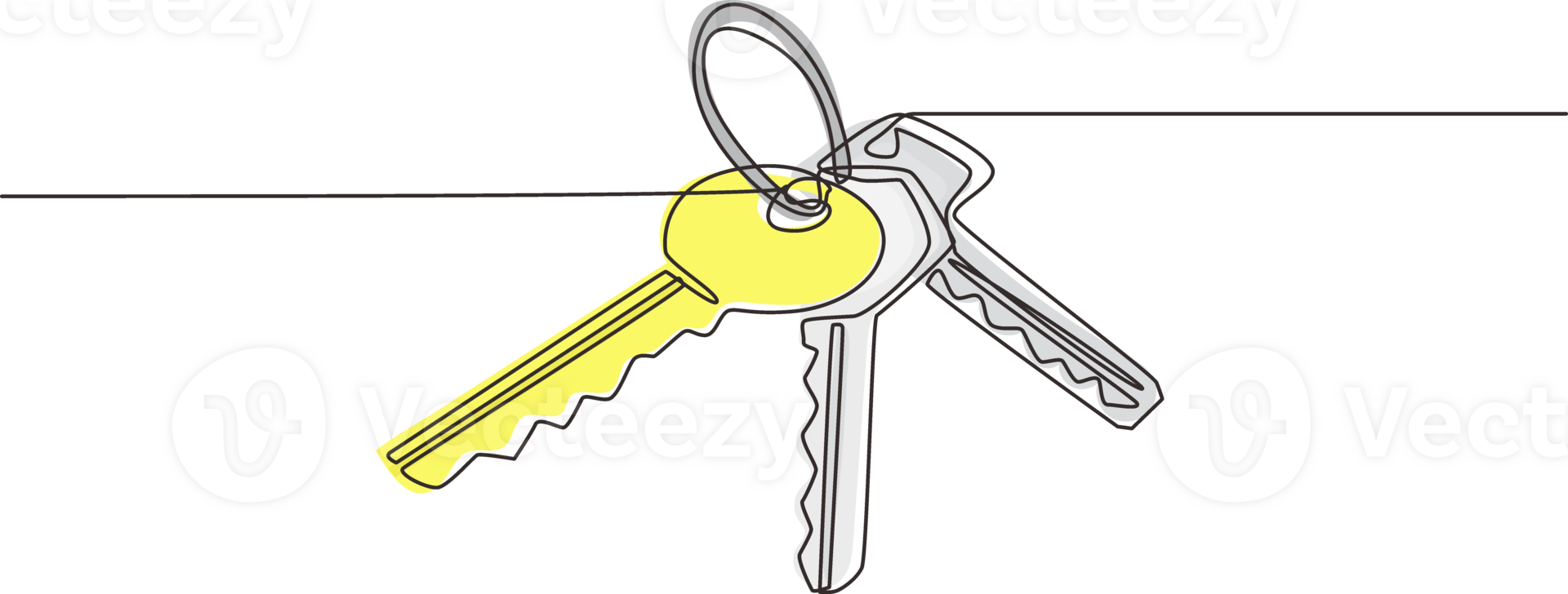 Single one line drawing keys on white background. House apartment rental for sale concept. Concept of privacy, security and protection. Modern continuous line draw design graphic illustration png