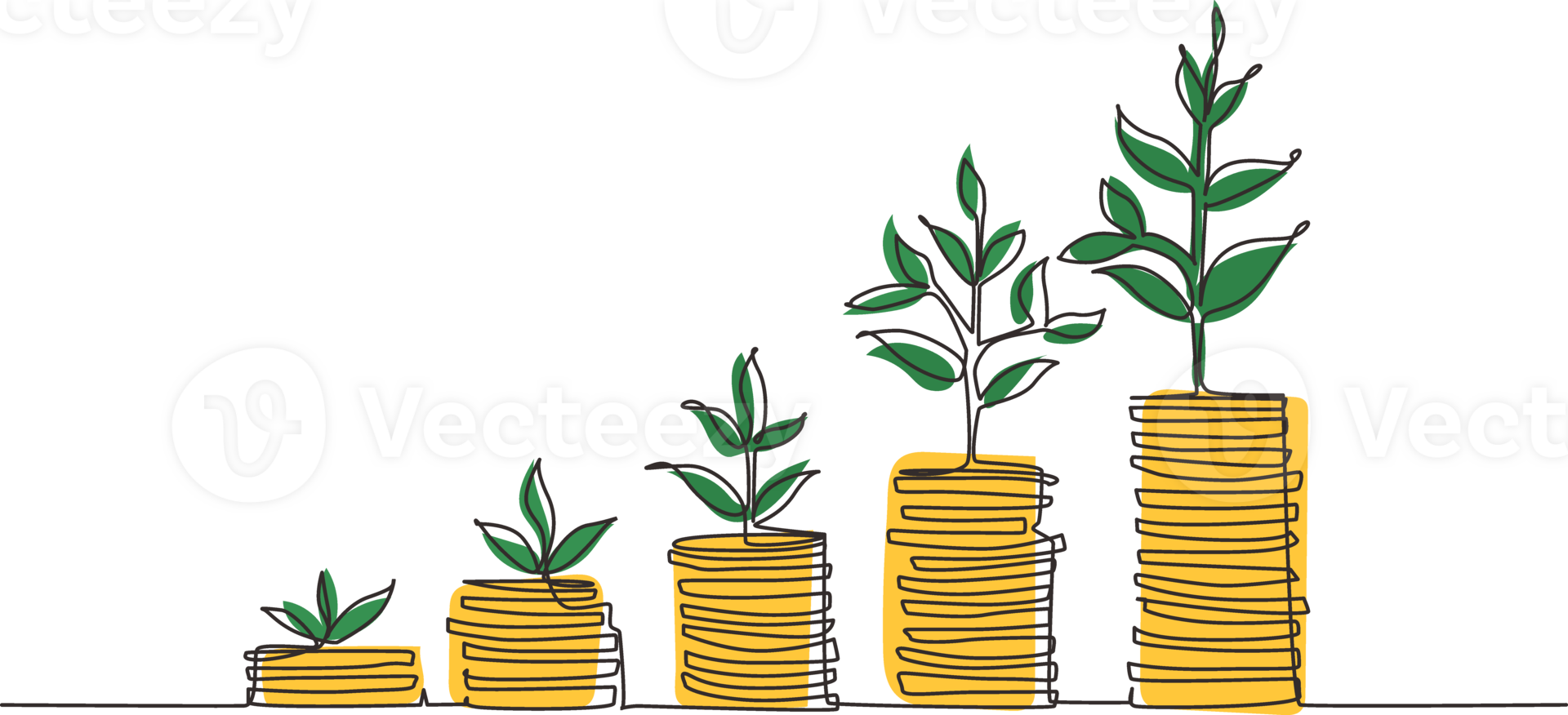 Single continuous line drawing step of coins stacks, money, saving and investment or family planning. Concept for return money saving and investment. One line draw graphic design illustration png