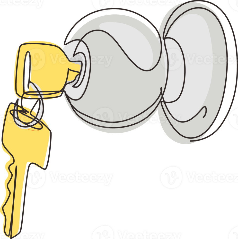 Continuous one line drawing door knob locks with keys isolated. Open the doors. Real Estate concept, template for sales, rental, advertising. Sign on home. Single line draw design graphic png