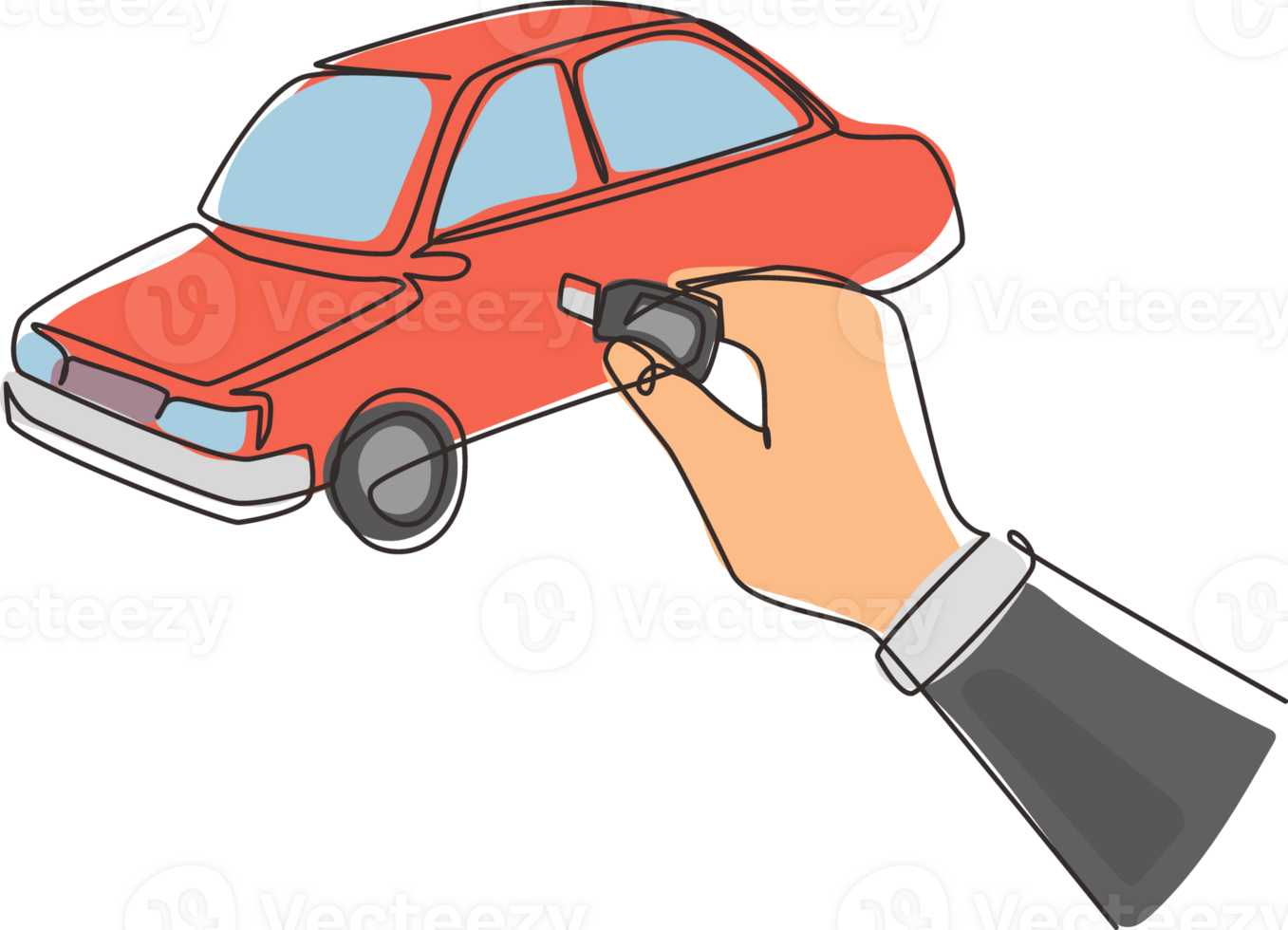 Célibataire continu ligne dessin main tournant le clé dans le trou sur le voiture porte. homme les usages clé à ouvert le Nouveau véhicule. voiture de location. dynamique un ligne dessiner graphique conception illustration png