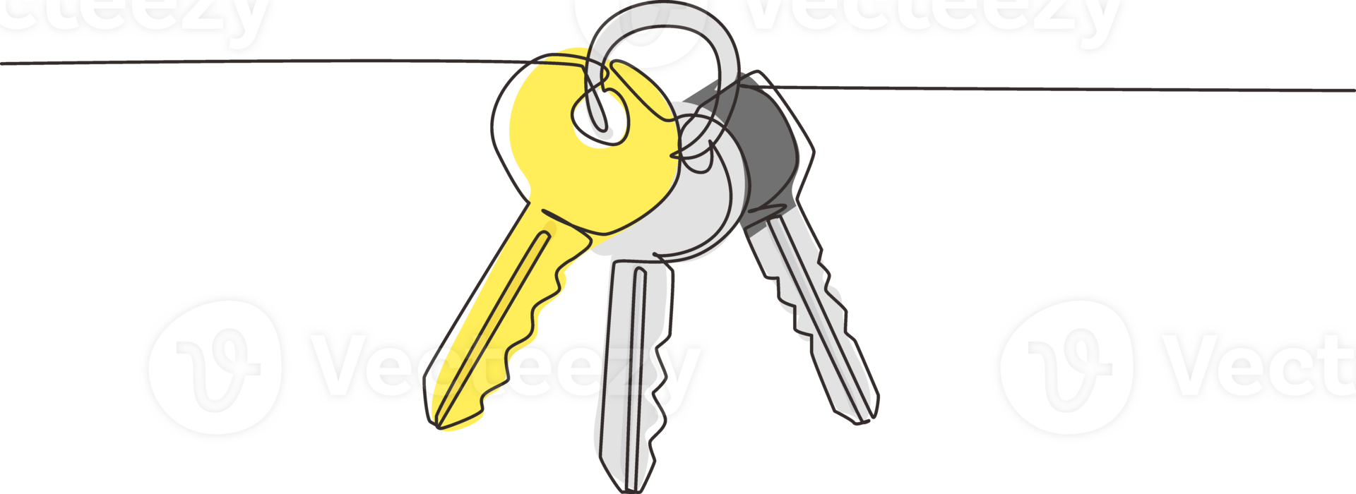 Single continuous line drawing three keys from apartment. House apartment rental for sale. The concept of privacy, security and protection. Dynamic one line draw graphic design illustration png