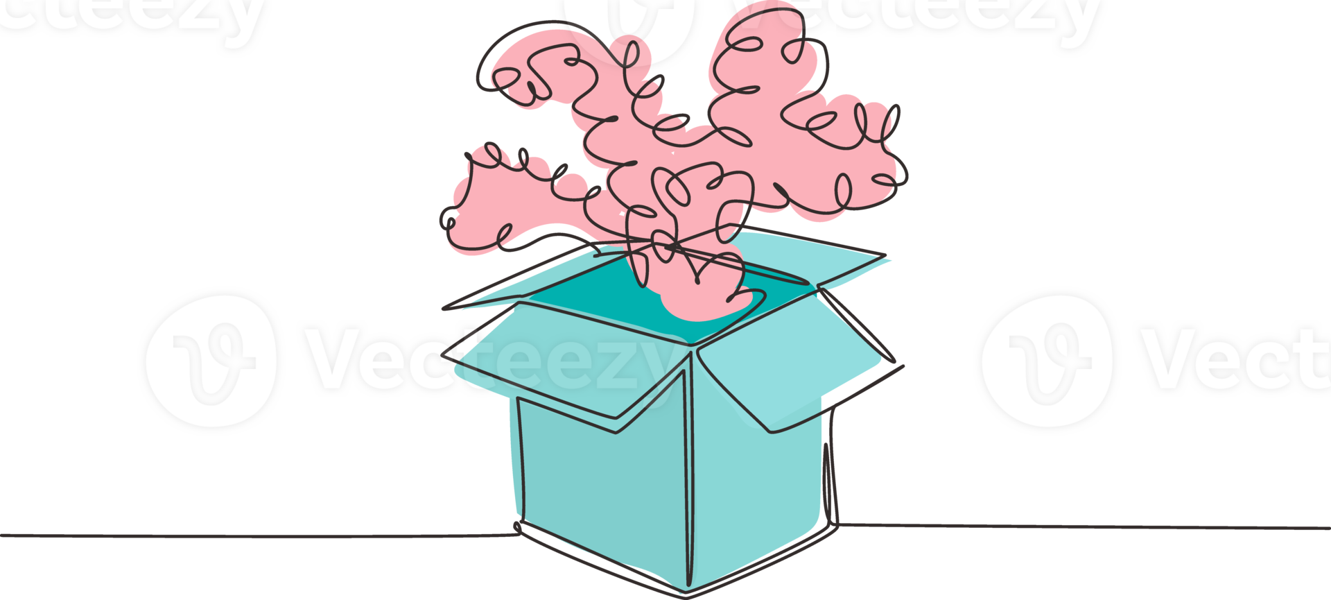 Single continuous line drawing open gift box and confetti. Enter to win prizes. Present package with bursting elements, surprise inside, birthday. One line draw graphic design illustration png