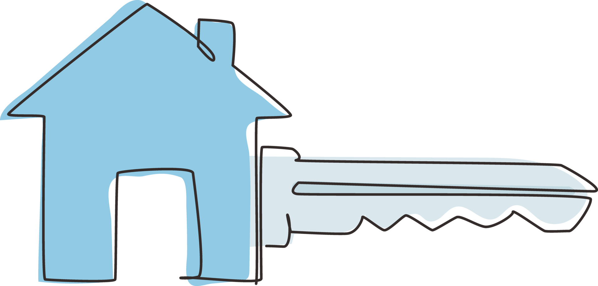 Single continuous line drawing elegant key house logo design, real