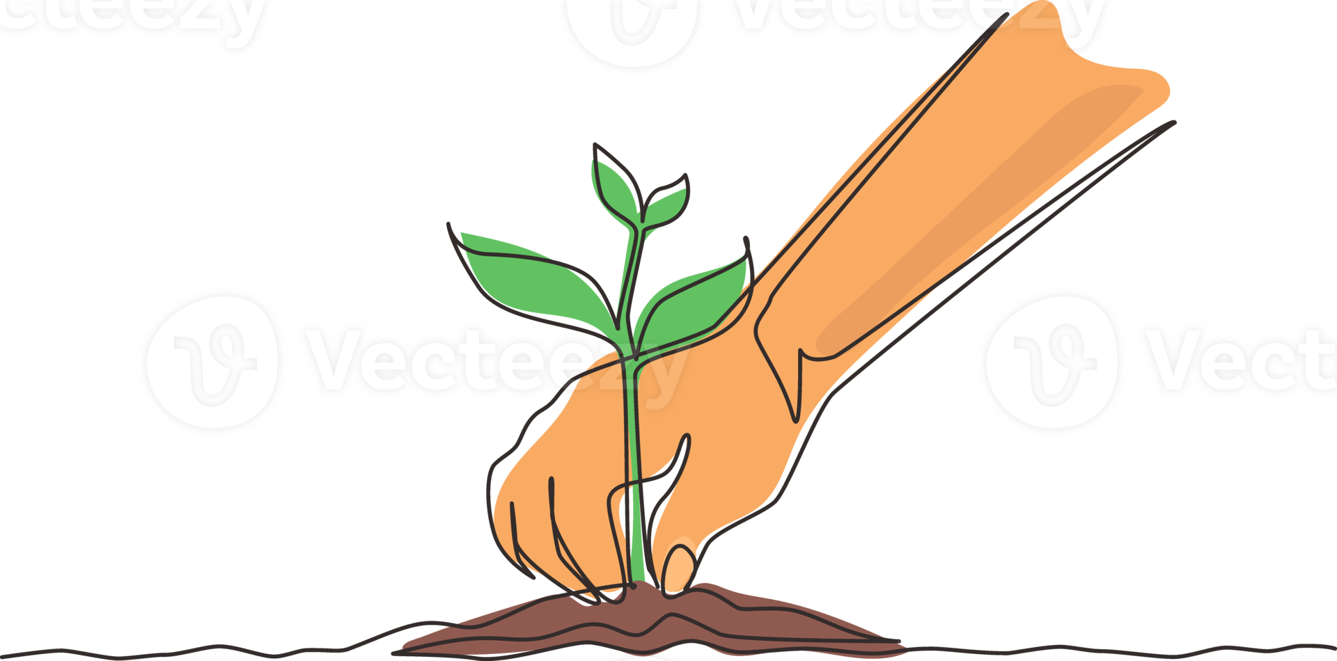 Single continuous line drawing young woman planting a tree in the