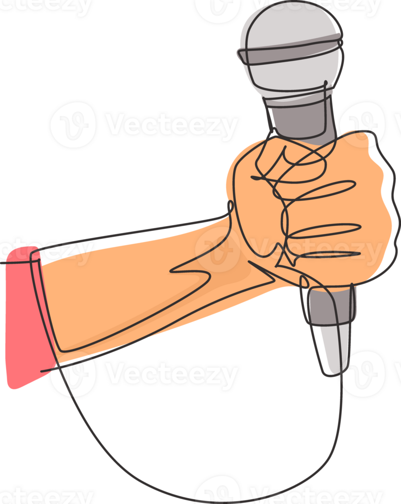 Single one line drawing karaoke man sings song to microphone. Singer holding a microphone in his hand at karaoke singer sings the song. Modern continuous line draw design graphic illustration png