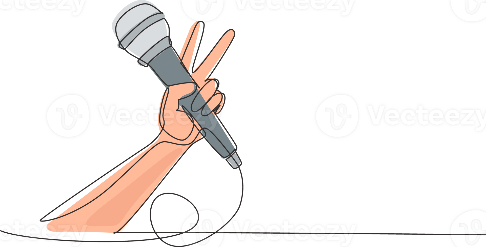 continu un ligne dessin enfant en portant microphone sur blanc  arrière-plan, fermer de main. micro avec la victoire geste. karaoké enfant  chante chanson à microphone. Célibataire ligne dessiner conception  illustration 26986950 PNG