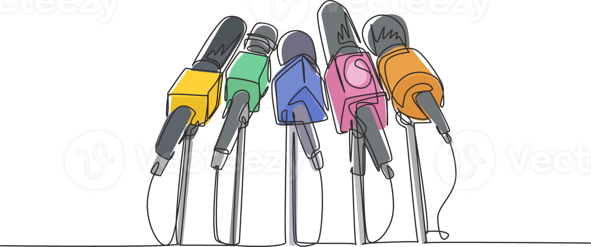 Single continuous line drawing live news template with microphone. Journalist journalism concept. Newsmakers and interviewers. Different tv signs. One line draw graphic design illustration png