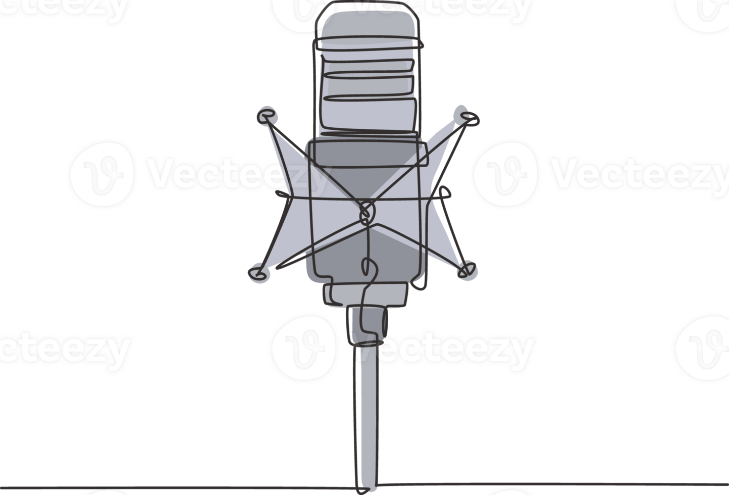 Single continuous line drawing professional studio microphone. Sound recording equipment concept. Condenser mic for studio recording voice. Dynamic one line draw graphic design illustration png