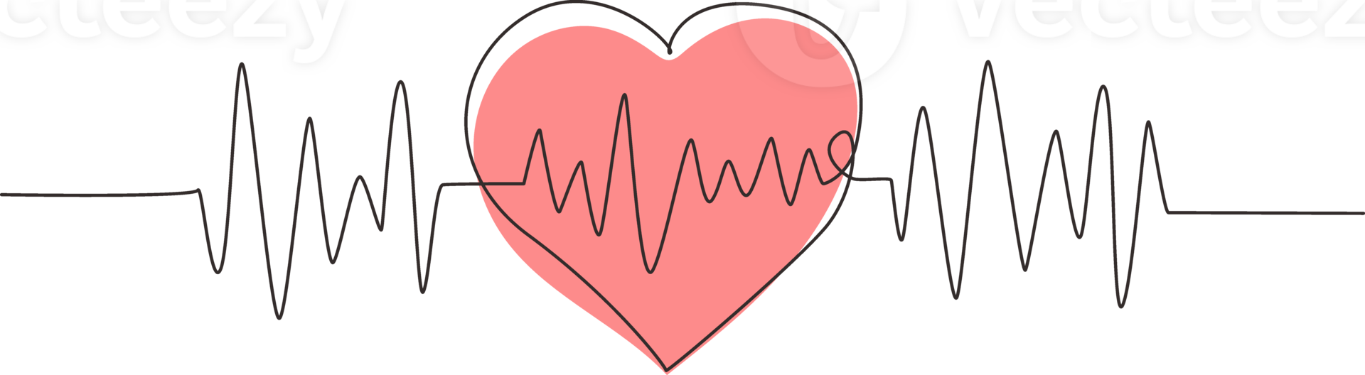 Continuous one line drawing heart pulse logo icon. Red and white colors. Heartbeat lone, cardiogram. Beautiful healthcare, medical background. Single line draw design graphic illustration png