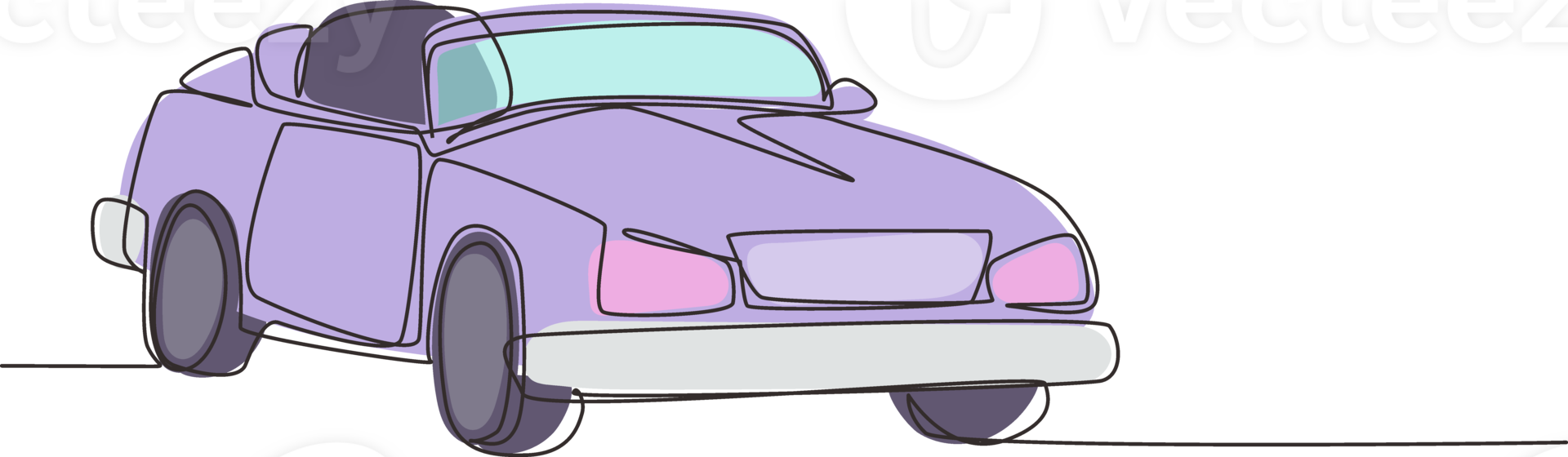 Single continuous line drawing classic retro convertible sports car. Collectors business comfortable cabrio automobile supercar. Vintage motor vehicle concept. One line draw graphic design png