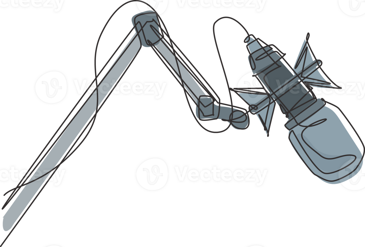 Single continuous line drawing studio microphone. Condenser mic for studio recording voice. Sound recording equipment. Technology object. Dynamic one line draw graphic design illustration png