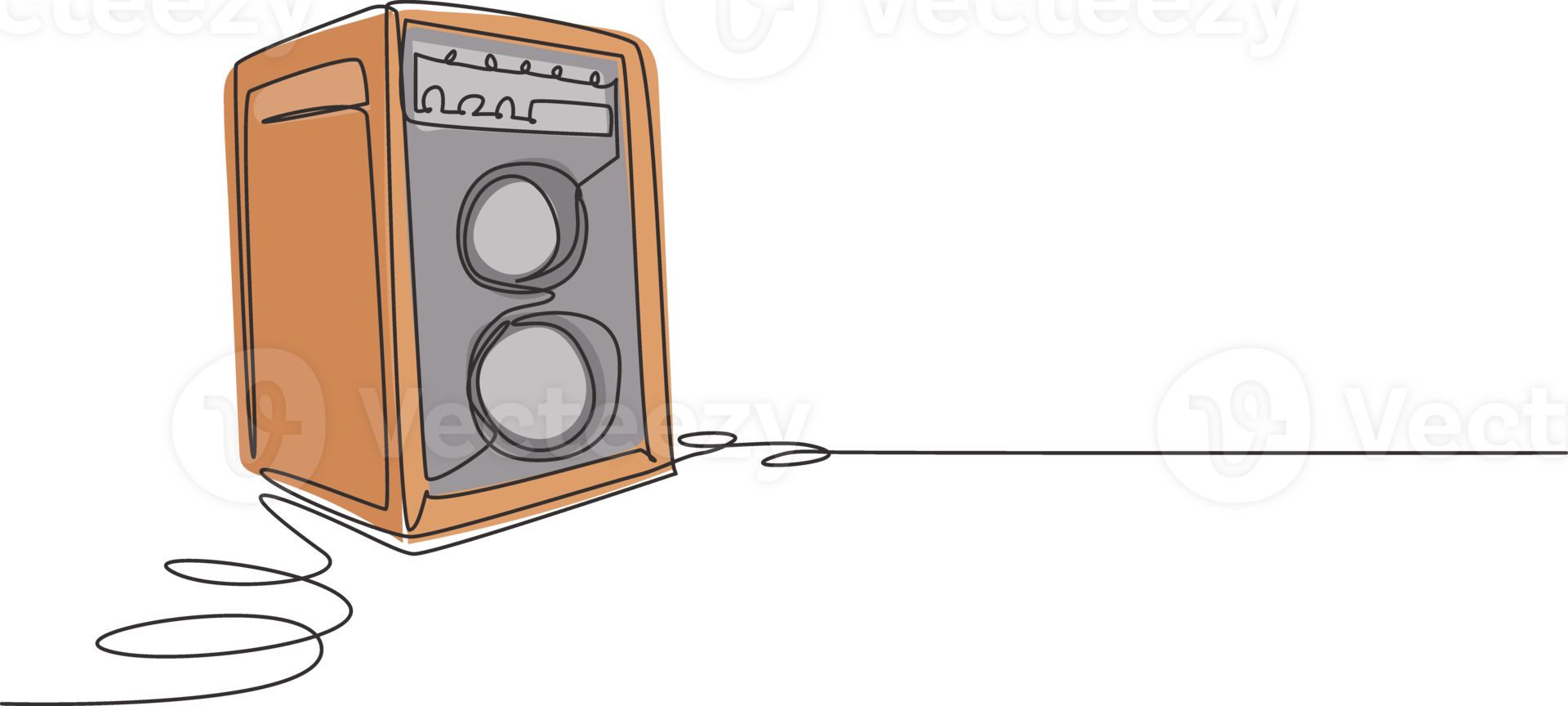 Single continuous line drawing Sound speaker in wooden body. Music