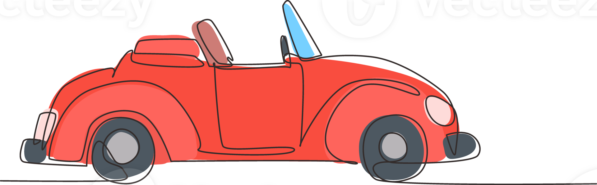 Single continuous line drawing old retro convertible car parked at city street. Symbol of collectors car and automotive. Vintage motor vehicle. Dynamic one line draw graphic design illustration png